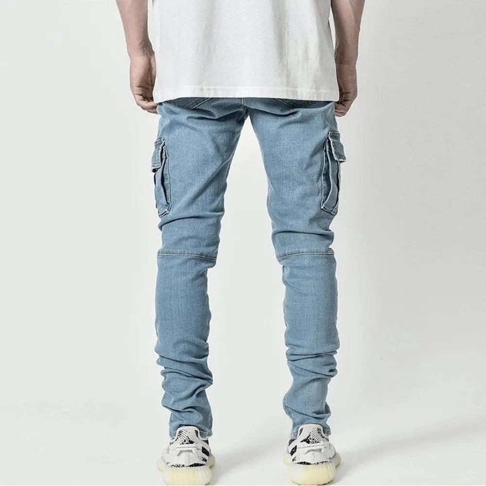 Street Elastic Jeans Men Denim Cargo Pants