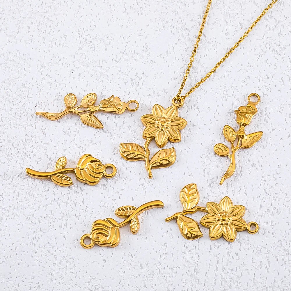 2pcs 5pcs Stainless Steel Flower Butterfly Love Heart Bow Pendent for DIY Necklace Earring Gift Jewelry Making Accessories