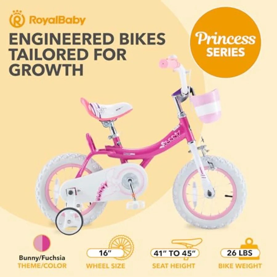 Princess Girls Bike 12 14 16 18 20 Inch Bicycle with Basket for Age 3-12 Years Pink Aluminum Frame Lightweight Design Easy to R
