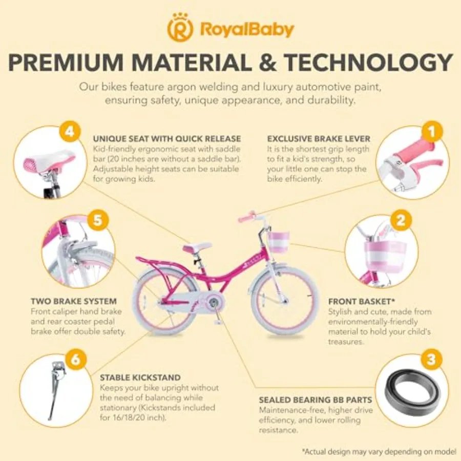 Princess Girls Bike 12 14 16 18 20 Inch Bicycle with Basket for Age 3-12 Years in Pink with Lightweight Alloy Frame and Easy-Ri