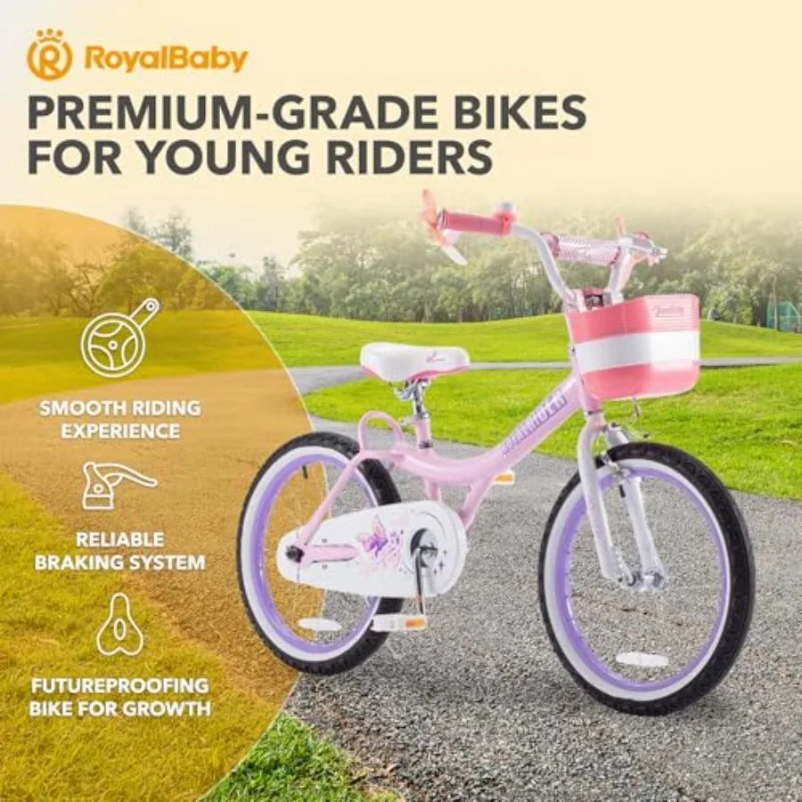 Princess Girls Bike 12 14 16 18 20 Inch Bicycle with Basket for Age 3-12 Years in Pink with Lightweight Alloy Frame and Easy-Ri