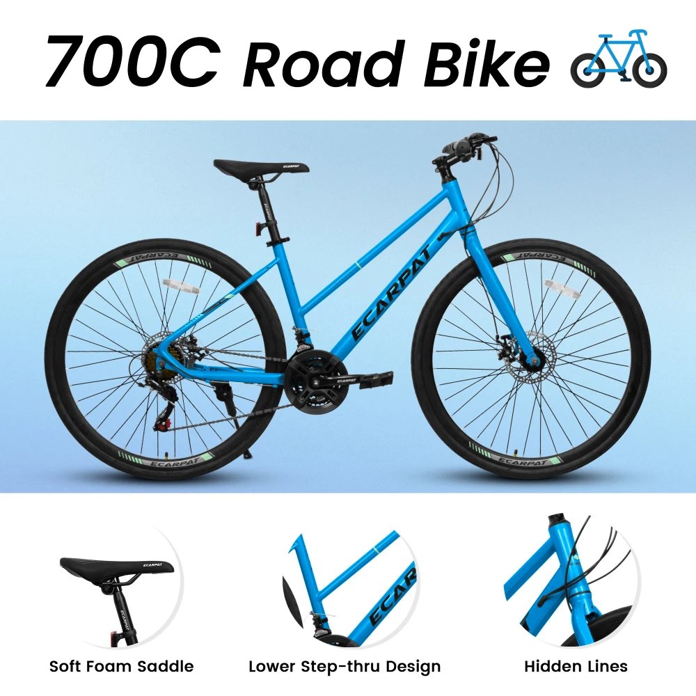 700C Urban Road Kids Bike 21 Speed Gear System Disc Brakes Wide 700x35C Tires Aluminum Alloy Wheels for Adults Commuting Bicycle