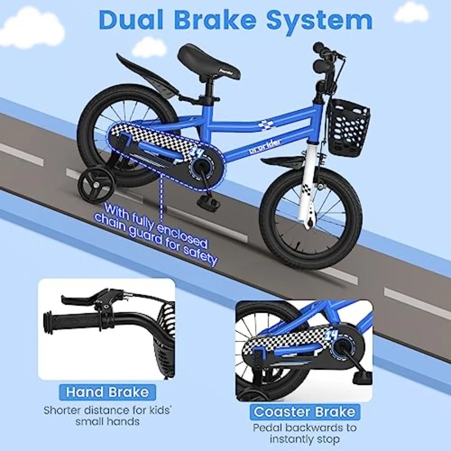 Bike 12 14 16 18 20 Inch Bikes for Boys Girls Teens 3-8 8+ Years w/Training Wheels or Kickstand Handbrake Coaster Brake Removab