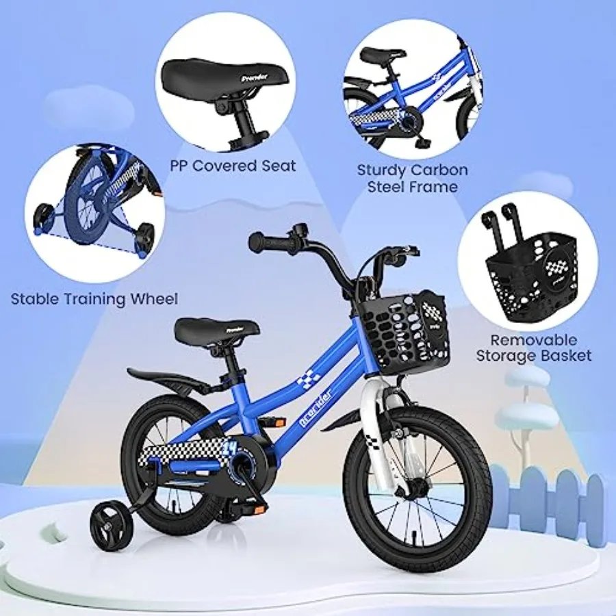 Bike 12 14 16 18 20 Inch Bikes for Boys Girls Teens 3-8 8+ Years w/Training Wheels or Kickstand Handbrake Coaster Brake Removab