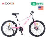 JUESHUAI 24 Inch Kids Mountain Bike Age 9-12 Years Steel Frame Single Speed Double Disc Brake Adjustable Seat Multiple Colors