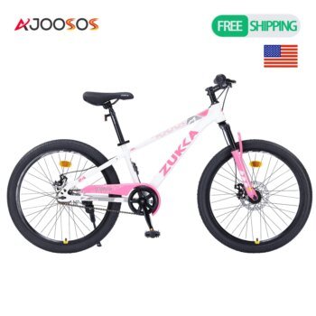 JUESHUAI 24 Inch Kids Mountain Bike Age 9-12 Years Steel Frame Single Speed Double Disc Brake Adjustable Seat Multiple Colors