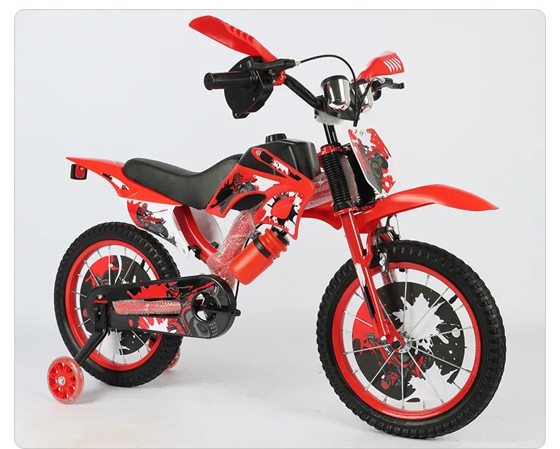 Kids Bicycle 3-6 Years Old with Training Wheels Simulation Off-Road Motorcycle Design Children's Ride-on Bike for Outdoor Play