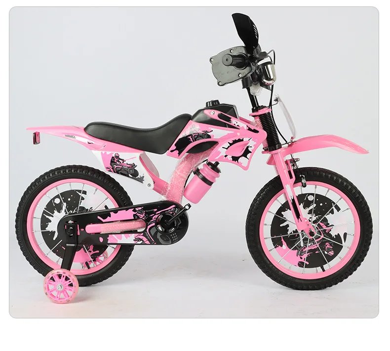 Kids Bicycle 3-6 Years Old with Training Wheels Simulation Off-Road Motorcycle Design Children's Ride-on Bike for Outdoor Play