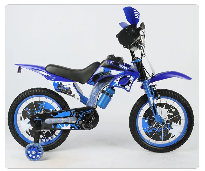 Kids Bicycle 3-6 Years Old with Training Wheels Simulation Off-Road Motorcycle Design Children's Ride-on Bike for Outdoor Play