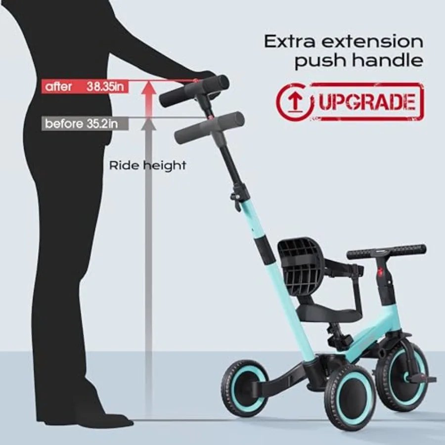 Blue Tricycle for 1-3 Year Olds Toddler Bike with Parent Push Handle Backrest and Safety Belt Birthday Gift Toy for Boys and Gi