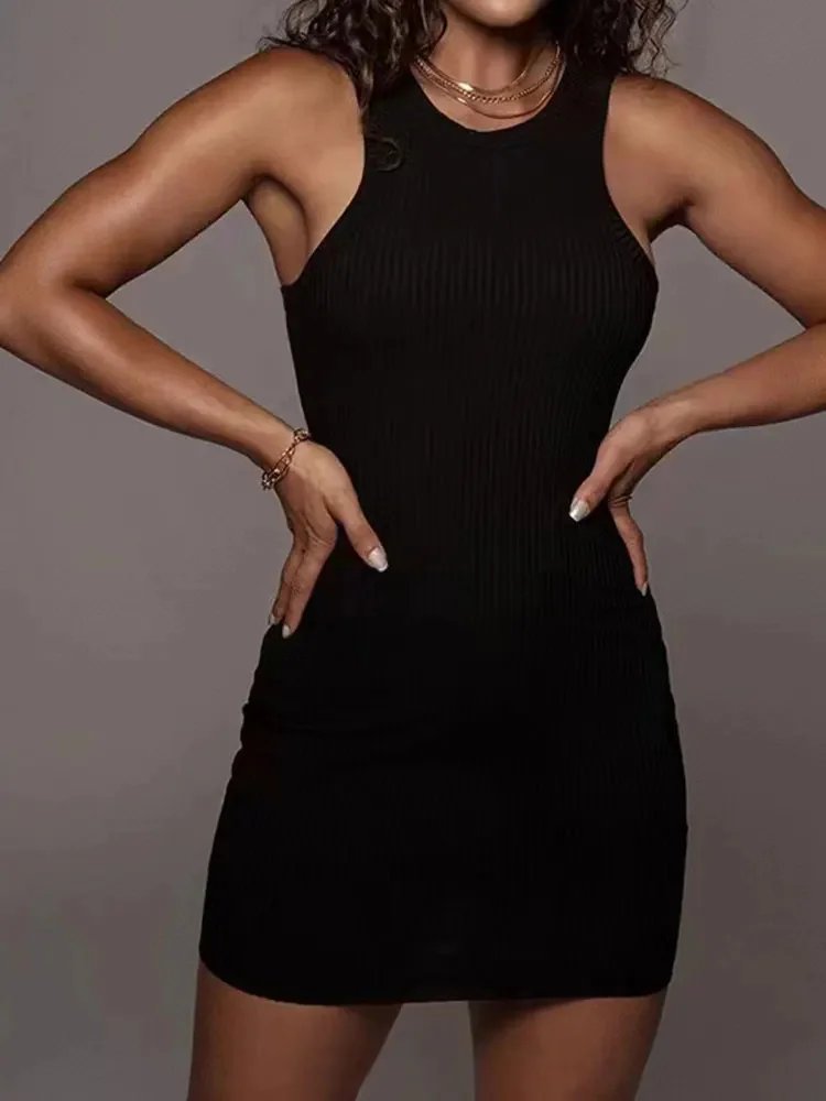 Mini Dress WOMEN'S Solid Color Tight Fitting