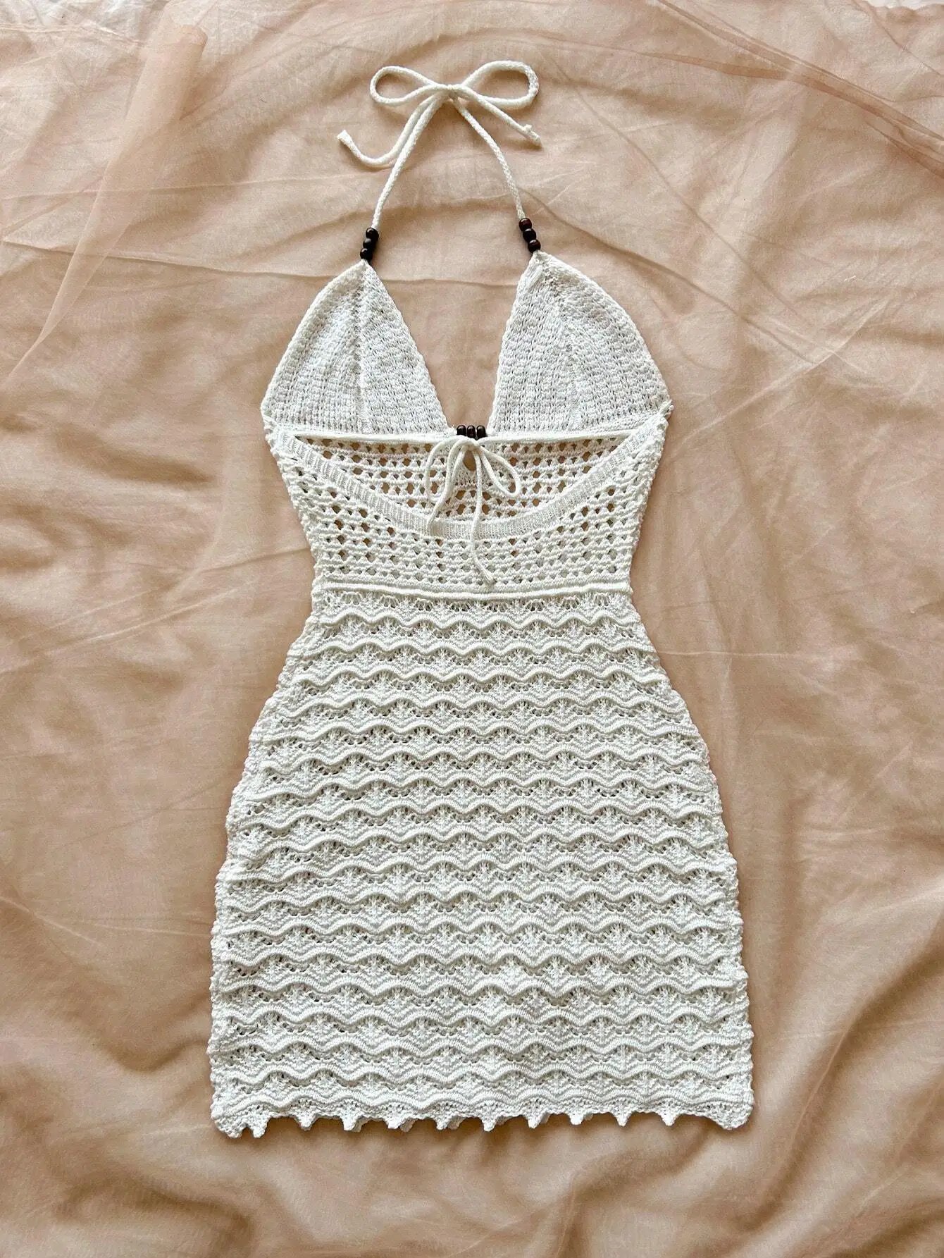Sexy V-Neck Hollow-Out Wooden Beads Fitted Dress