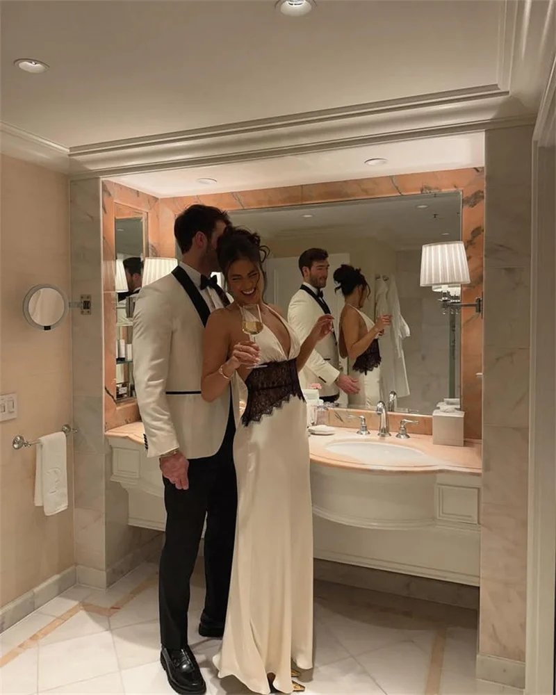 Backless Sexy Maxi Women Gown Patchwork Lace Halter Deep V Neck Sleeveless High Waist Elegant Long Dress