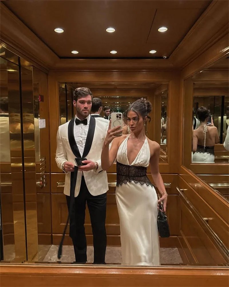 Backless Sexy Maxi Women Gown Patchwork Lace Halter Deep V Neck Sleeveless High Waist Elegant Long Dress