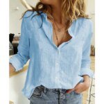 Thin Cool Cotton Linen Shirt Elegant V-Neck Long Sleeve