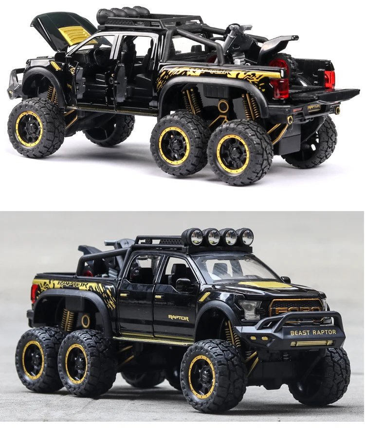 1:24 Scale Simulation Ford Raptor F150 Off-road Alloy Diecast Classic Car Model Supercar Sound Light boys toy Gift