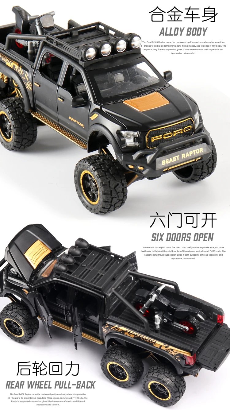 1:24 Scale Simulation Ford Raptor F150 Off-road Alloy Diecast Classic Car Model Supercar Sound Light boys toy Gift