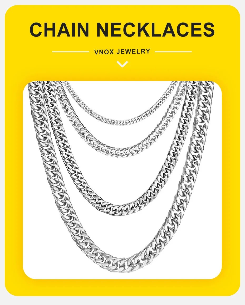 Vnox 3/5/7/9mm Thick Cuban Chain Necklaces for Men Women,Simple Miami Curb Links Collar,Waterproof Stainless Steel Unisex Chain