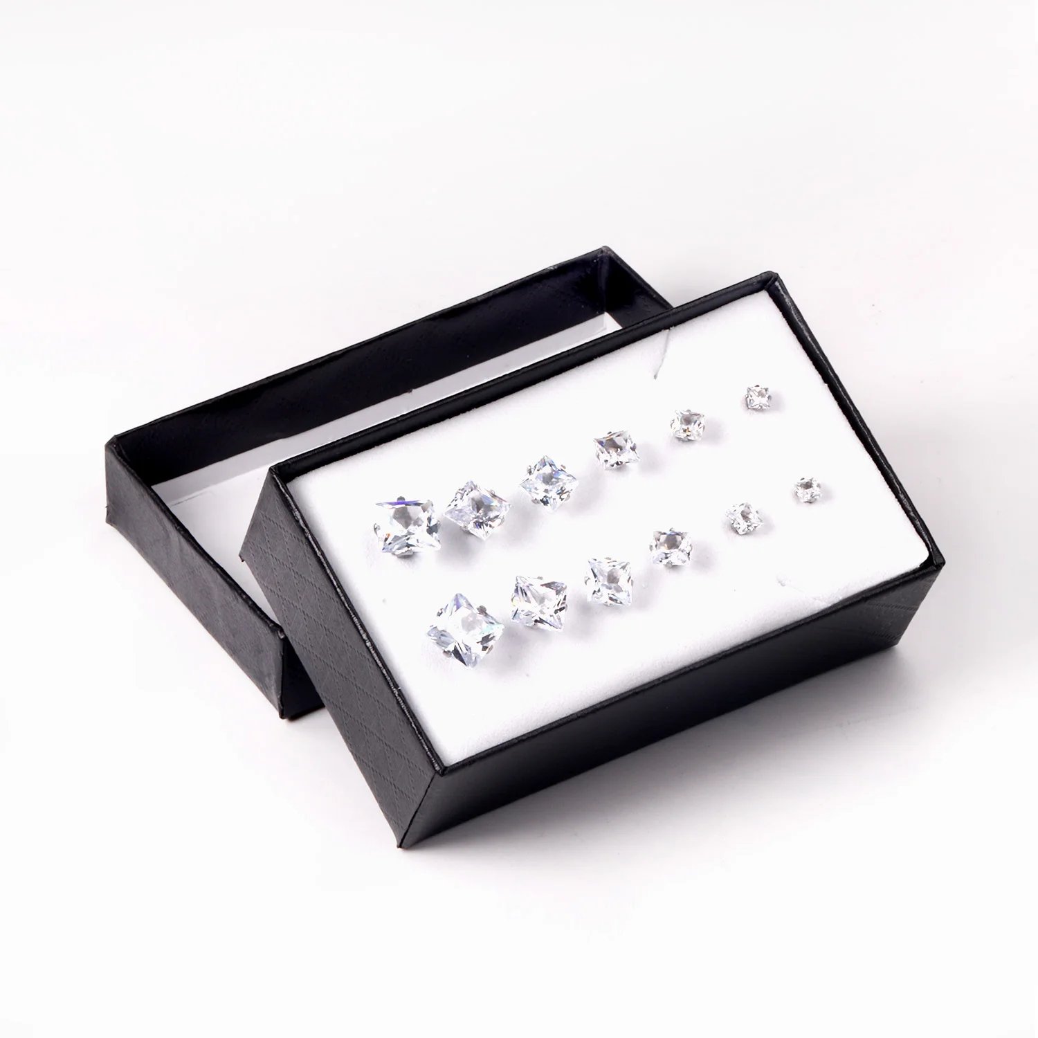 LUXUSTEEL 6Pairs/Box Square Shape CZ Crystal Stud Earrings Sets For Women Men Silver Color Stainless Steel Fashion Jewelry 3-8mm