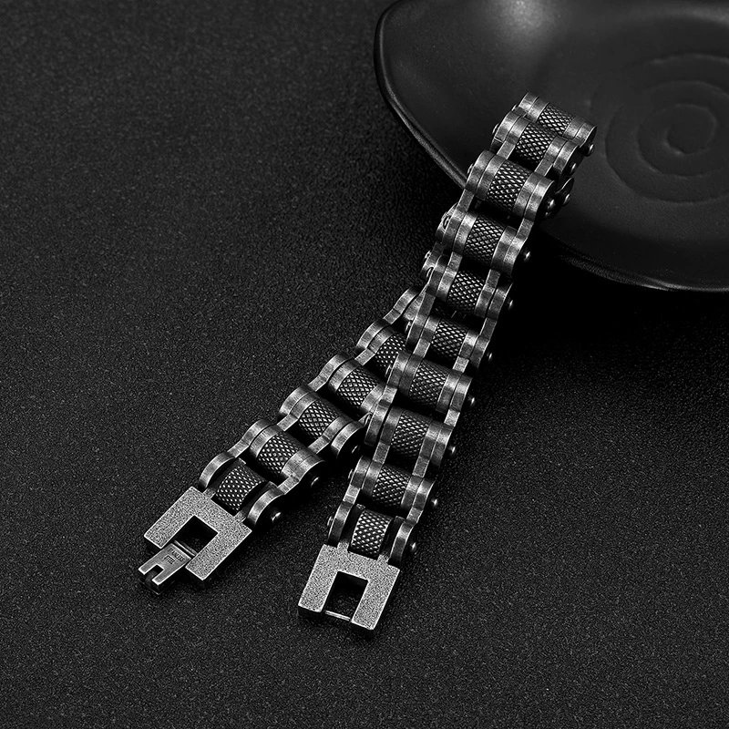 Punk Knight Bracelet Men Stainless Steel Motorcycle Bike Chain Black Wristband Hand Accessories Retro Jewelry Gifts Dropshipping