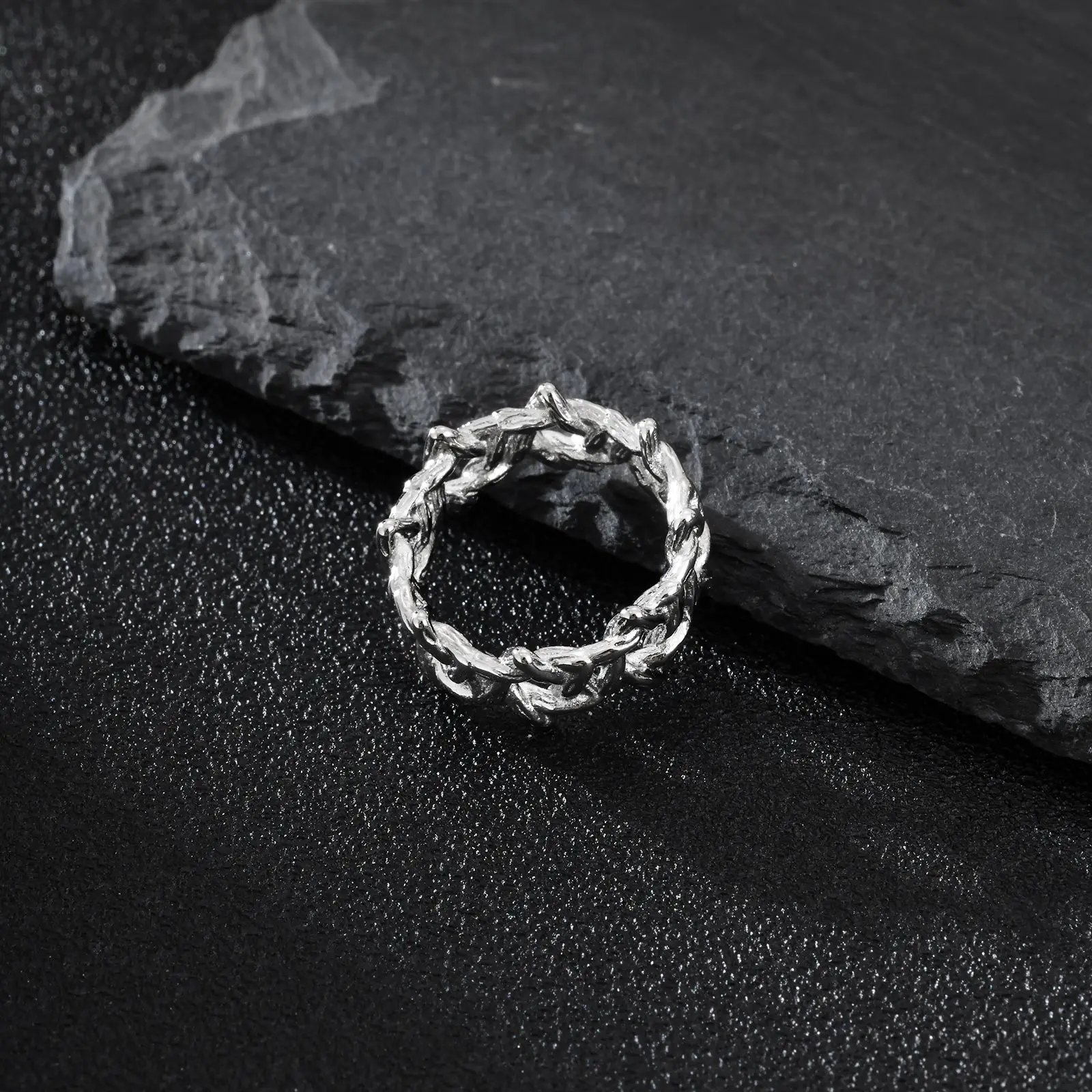 Personality Stainless Steel Irregular Thorns Ring for Men, Retro Punk Texture Six Pointed Star Ring, Geometric Hip-hop Jewelry