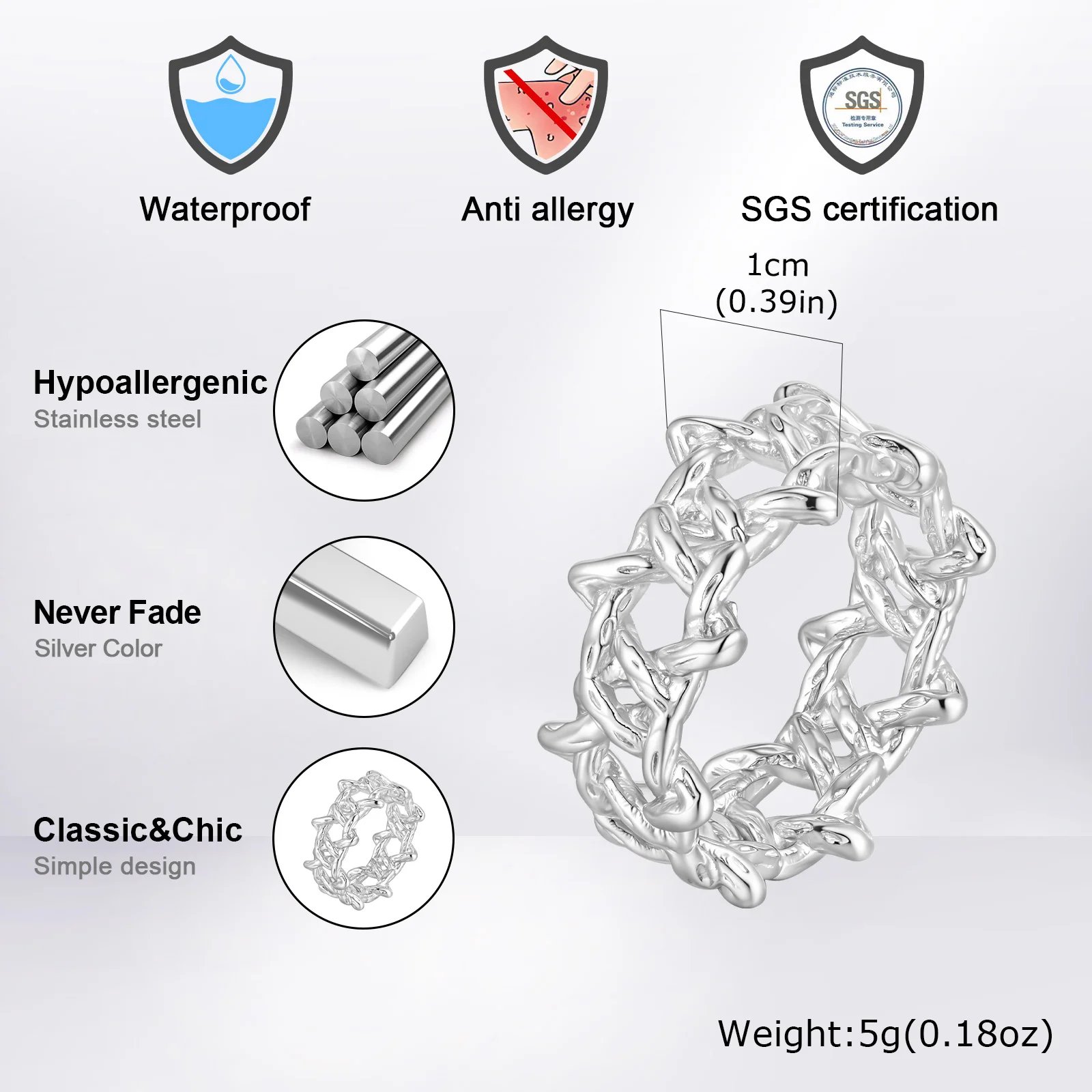 Personality Stainless Steel Irregular Thorns Ring for Men, Retro Punk Texture Six Pointed Star Ring, Geometric Hip-hop Jewelry