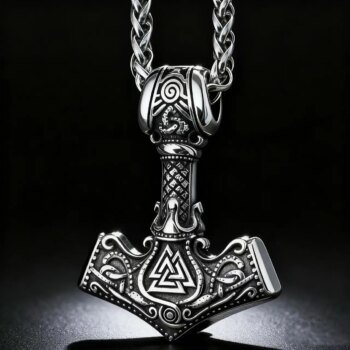 HNSP 316L Stainless Steel Norse Odin Knot Mjolnir Pendant Necklace For Men Viking Jewelry Accessories