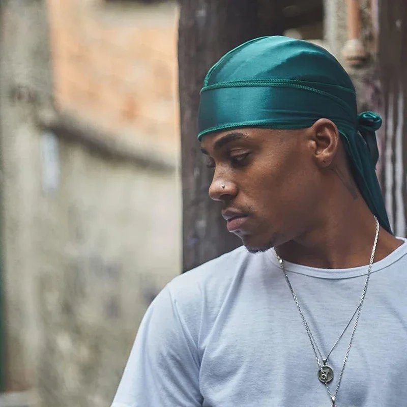 1-4Pcs New Silk Plus (High-Density) Durag Bandana Turban Hat Men Breathable Long Tail Doo Rag for men Durags Pirate Hat Headband
