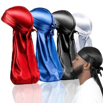 1-4Pcs New Silk Plus (High-Density) Durag Bandana Turban Hat Men Breathable Long Tail Doo Rag for men Durags Pirate Hat Headband