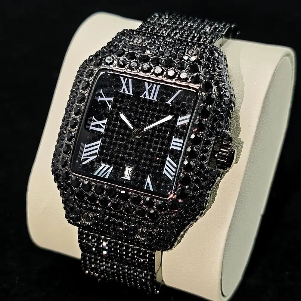 Hot UNIGUET Men's Square Watch Luxury Hip Hop Diamond Jewelry Waterproof Stainless Steel Quartz Wristwatch Fashion Man Accessory
