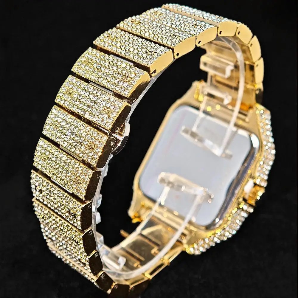 Hot UNIGUET Men's Square Watch Luxury Hip Hop Diamond Jewelry Waterproof Stainless Steel Quartz Wristwatch Fashion Man Accessory