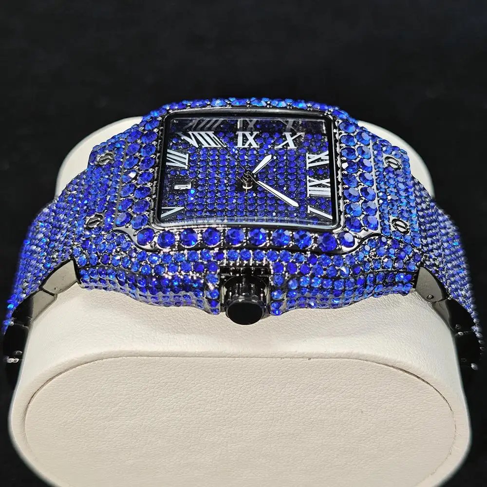 Hot UNIGUET Men's Square Watch Luxury Hip Hop Diamond Jewelry Waterproof Stainless Steel Quartz Wristwatch Fashion Man Accessory