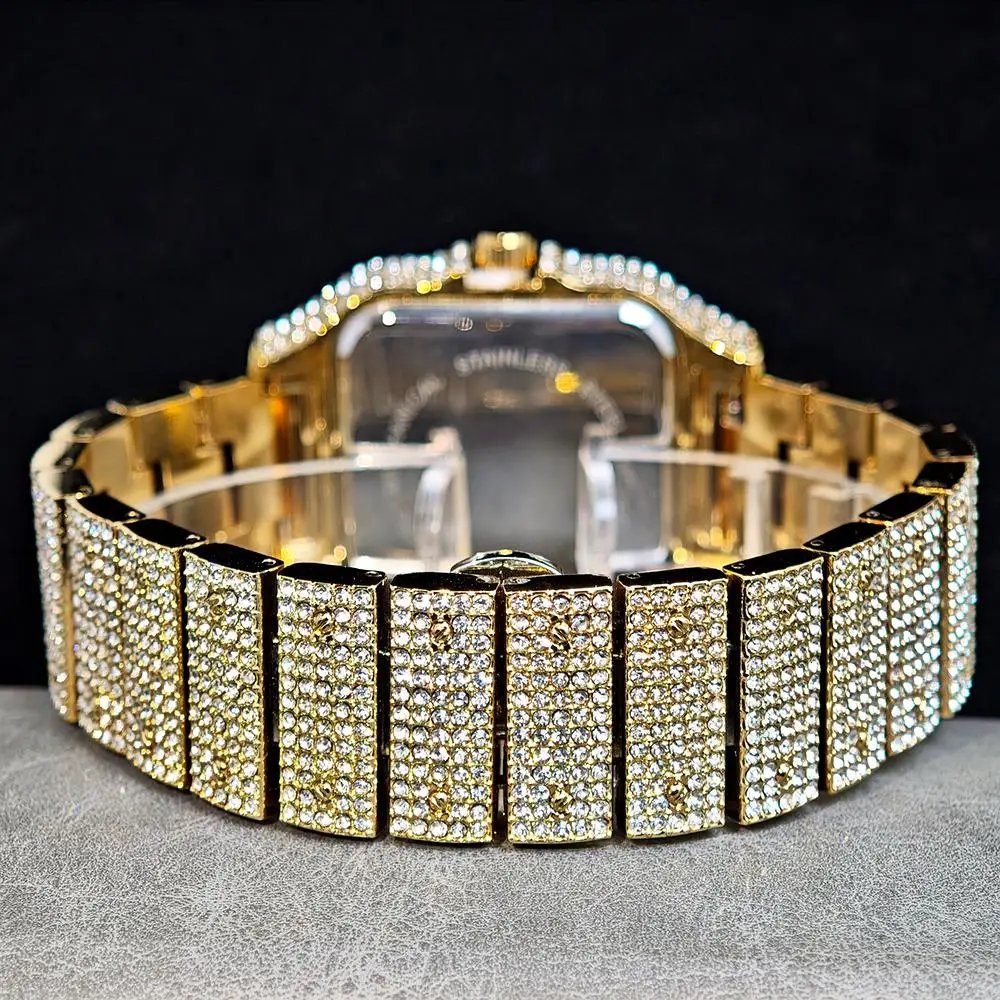 Hot UNIGUET Men's Square Watch Luxury Hip Hop Diamond Jewelry Waterproof Stainless Steel Quartz Wristwatch Fashion Man Accessory