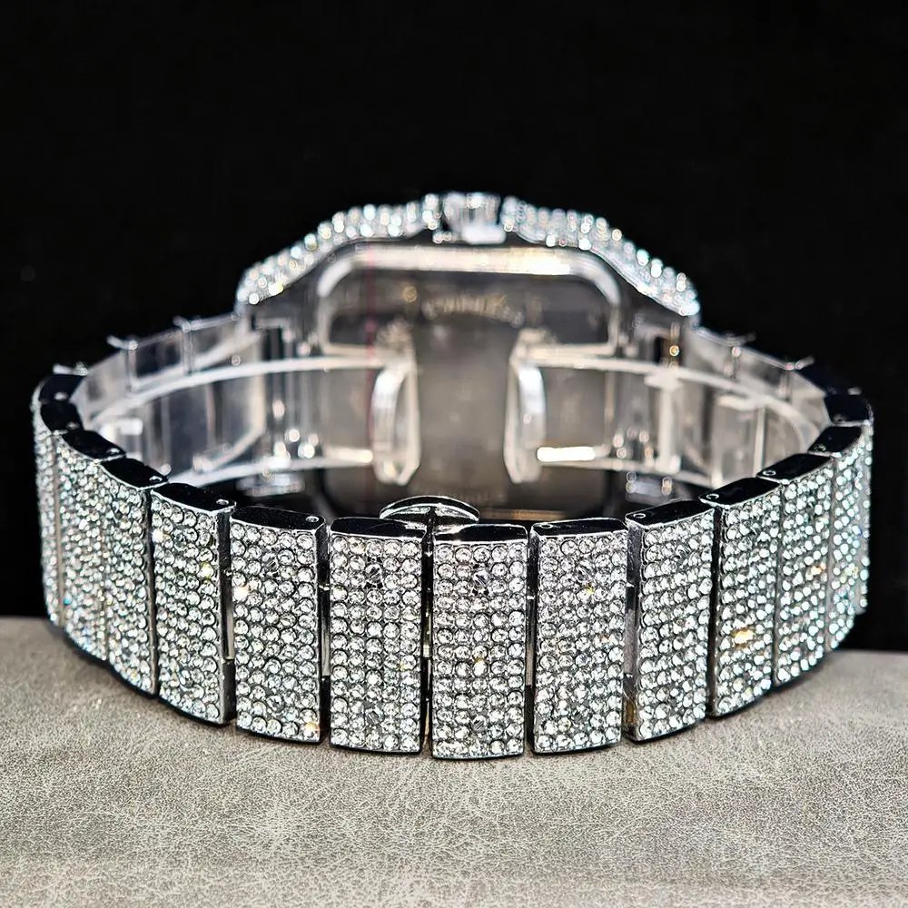 Hot UNIGUET Men's Square Watch Luxury Hip Hop Diamond Jewelry Waterproof Stainless Steel Quartz Wristwatch Fashion Man Accessory