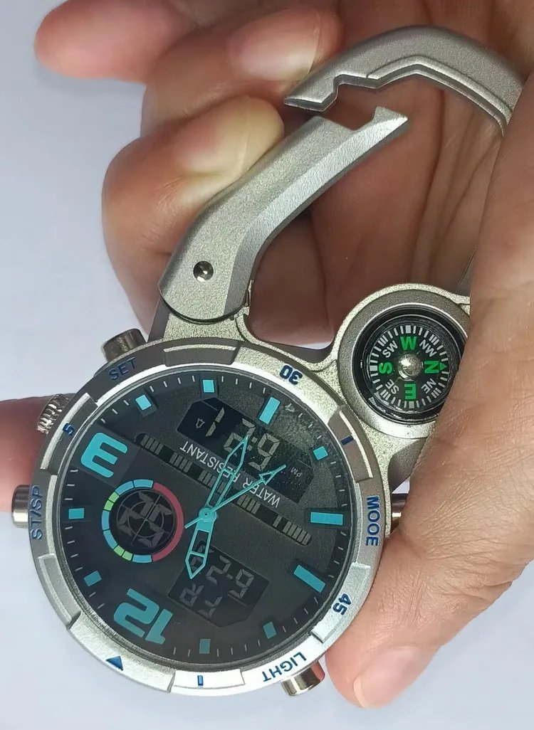 Unisex Backpackers Climbing Watch with Carabiner Hook Analog Quartz Pocket Watch for Men Women Mountaineering Outdoor Sports