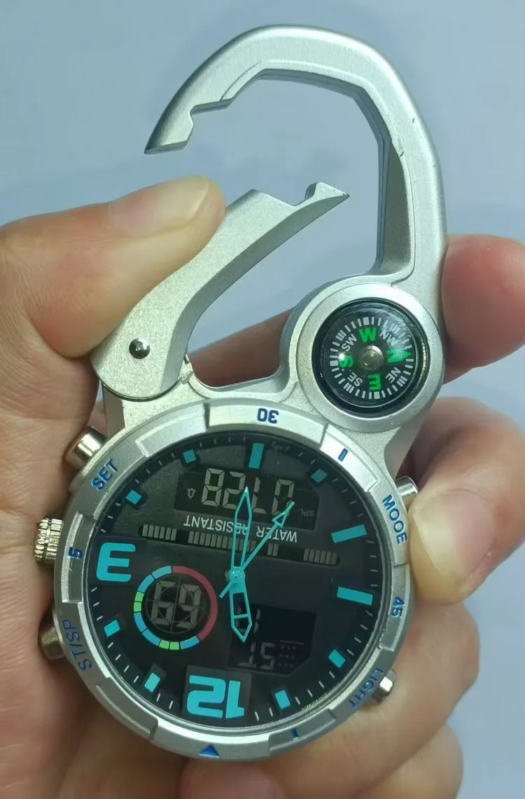 Unisex Backpackers Climbing Watch with Carabiner Hook Analog Quartz Pocket Watch for Men Women Mountaineering Outdoor Sports