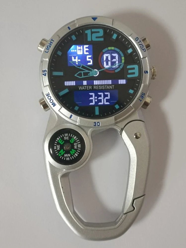 Unisex Backpackers Climbing Watch with Carabiner Hook Analog Quartz Pocket Watch for Men Women Mountaineering Outdoor Sports