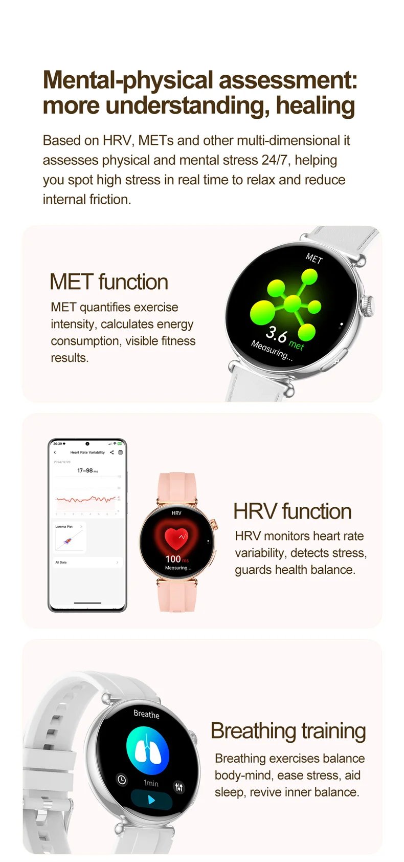 Women Smartwatch 1.32inch AMOLED Screen Call ECG Sport Watch Blood Pressure Micro physical examination AI dial Women Smart Watch