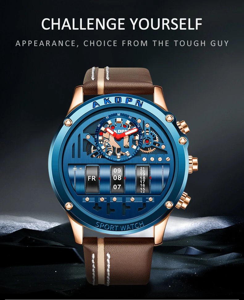 Luxury Electronic Quartz Watch For Men Business Watches Male Creative Men WristWatch Unique Rotate Date Leather Strap Watches