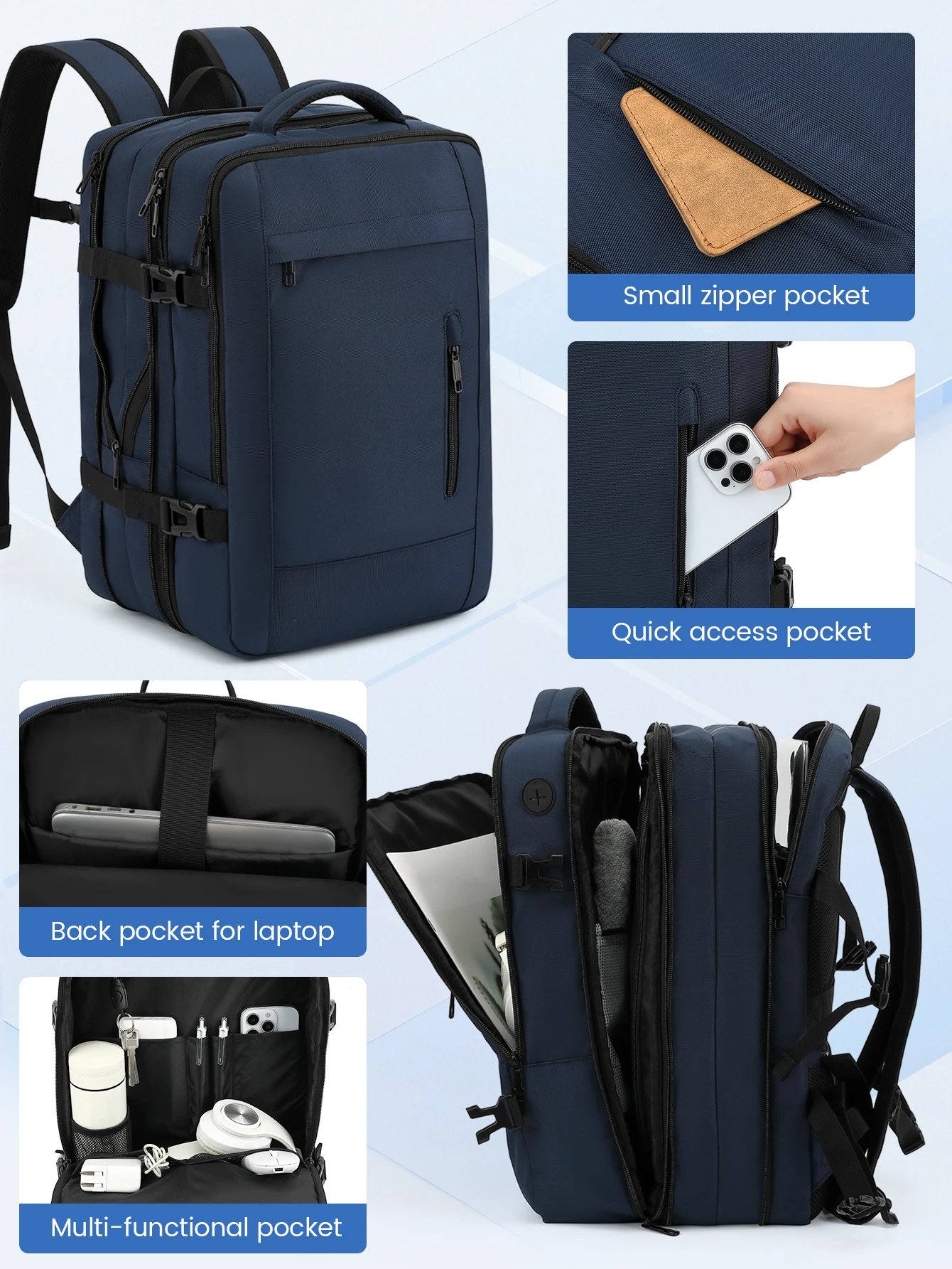 1 large-capacity expandable Men's backpack, multi-compartment outdoor hiking backpack, suitable for business and travel, meets a