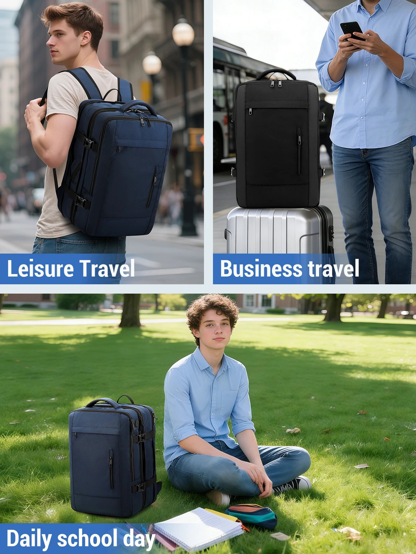 1 large-capacity expandable Men's backpack, multi-compartment outdoor hiking backpack, suitable for business and travel, meets a