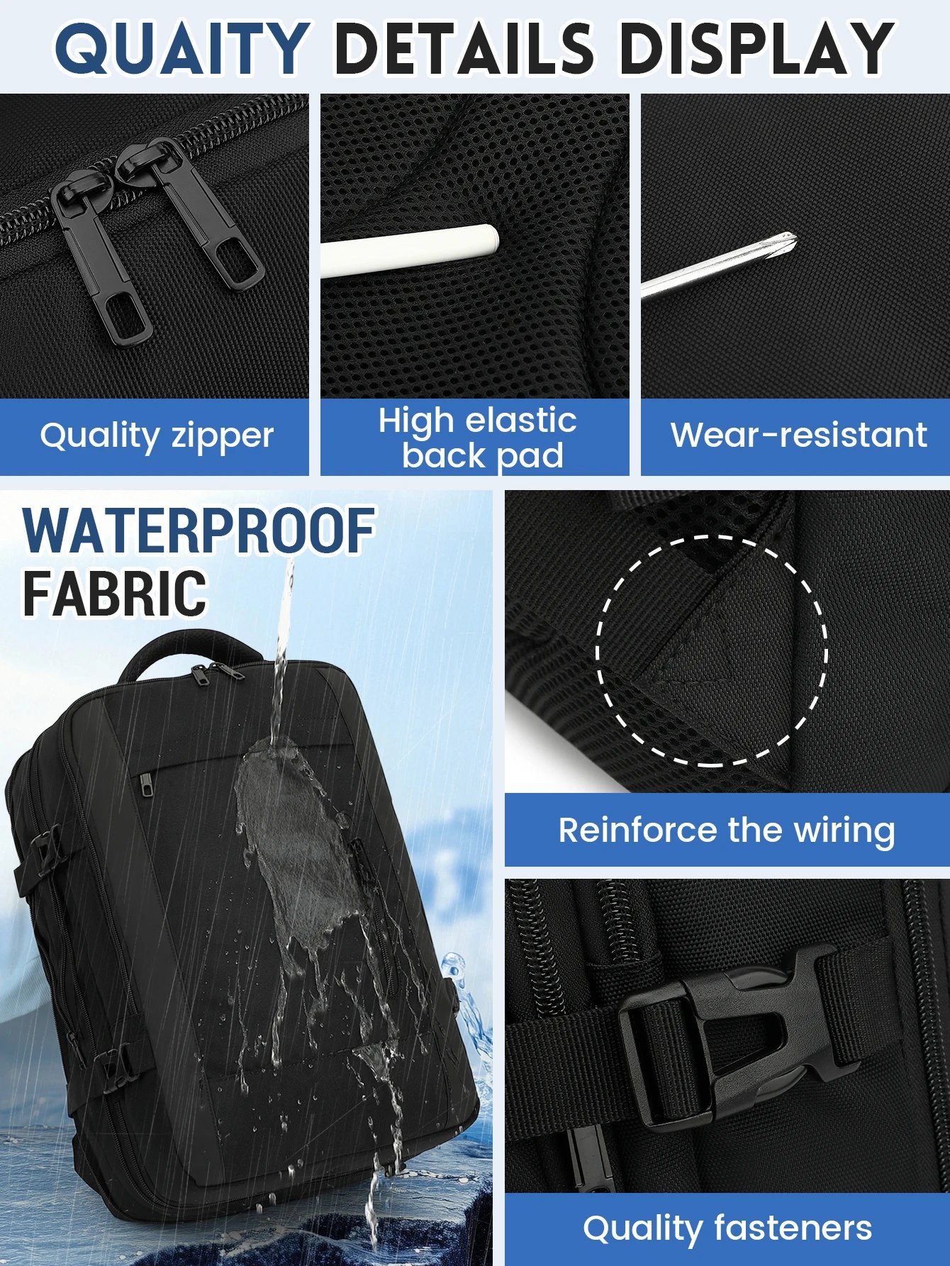 1 large-capacity expandable Men's backpack, multi-compartment outdoor hiking backpack, suitable for business and travel, meets a