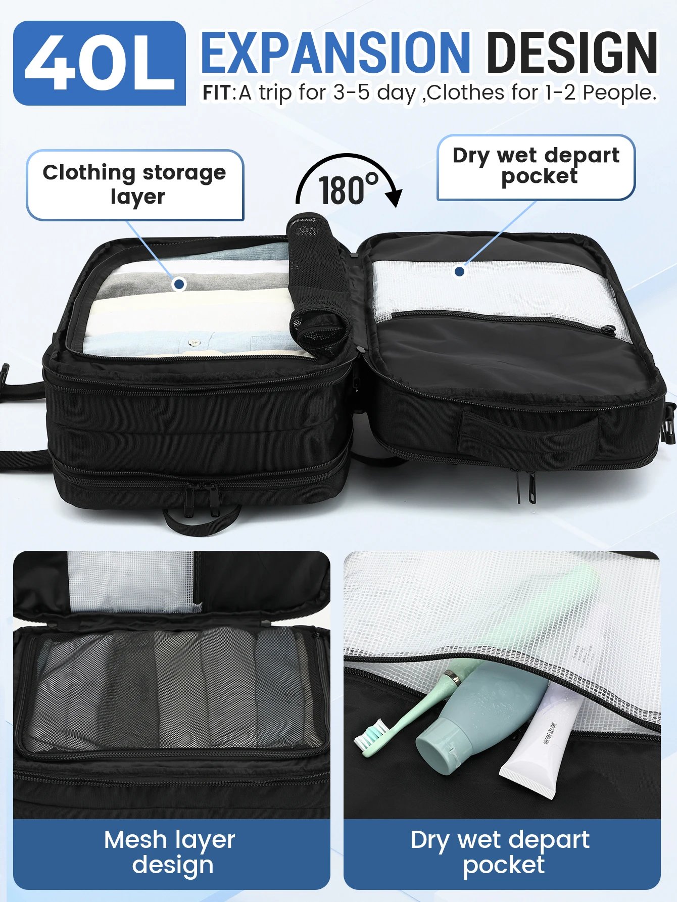 1 large-capacity expandable Men's backpack, multi-compartment outdoor hiking backpack, suitable for business and travel, meets a