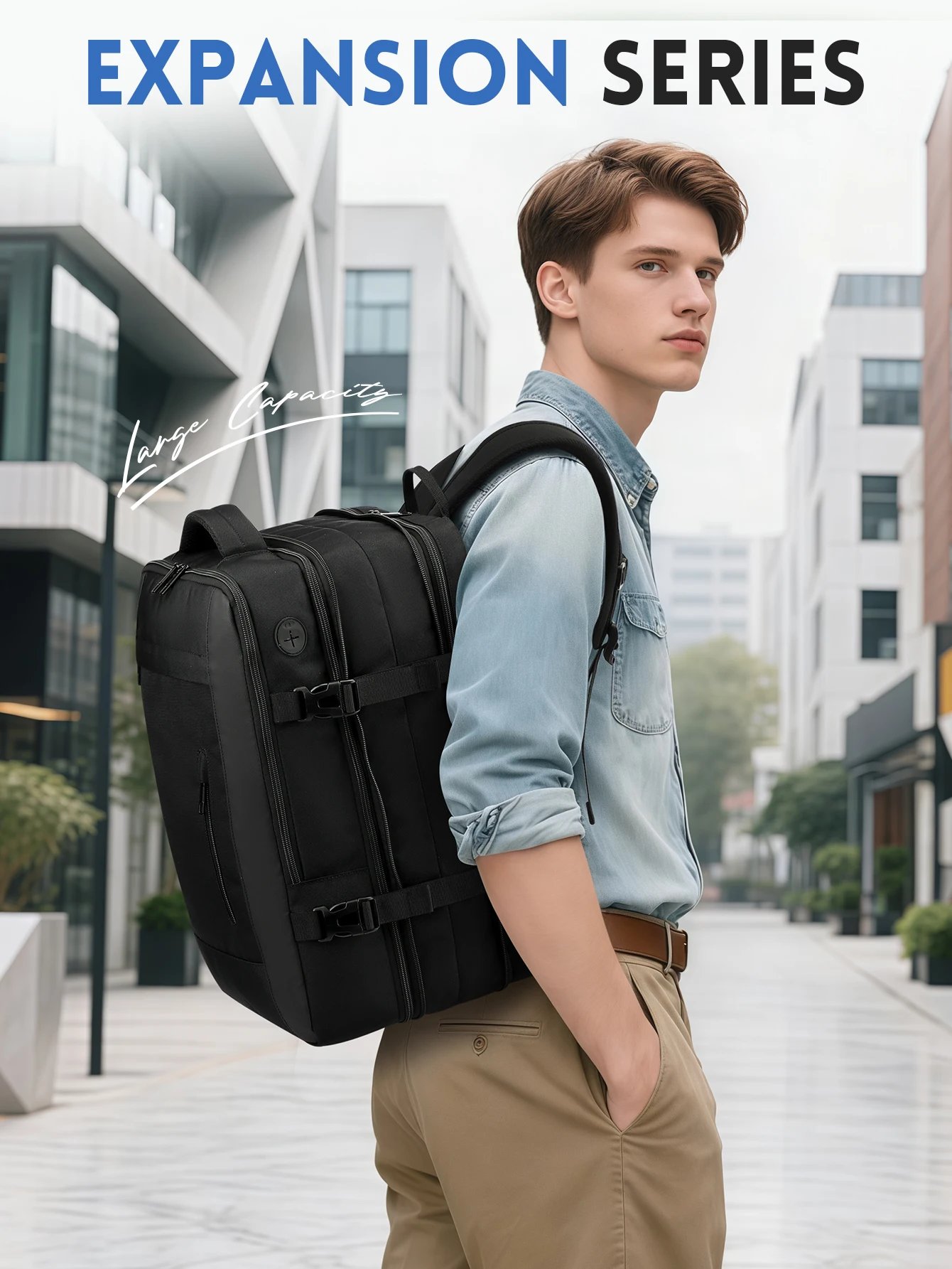 1 large-capacity expandable Men's backpack, multi-compartment outdoor hiking backpack, suitable for business and travel, meets a