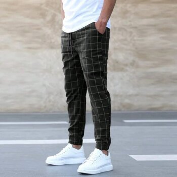 2025 New Men Leg Tight Pants 2025 Summer New Checkered Business Casual Pants Outdoor Elastic Breathable Leg Tight Sports Pants