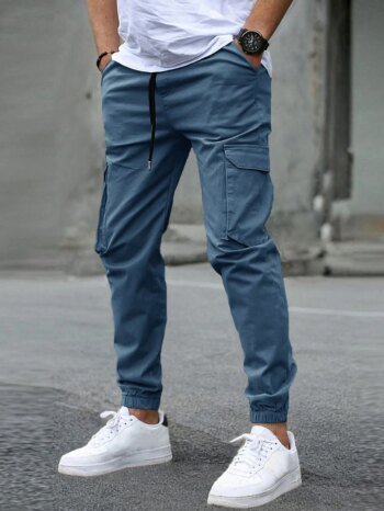 Men's Slim Fit Elastic Waist Cargo Pants Multi-Pockets Cuffed Hem Comfortable for Casual Outdoor Wear