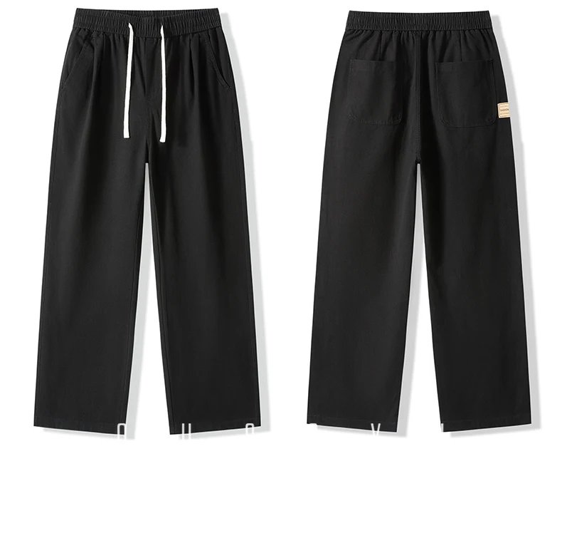 Spring Summer High Quality 100%Cotton Casual Pants Men Drawstring Elastic Waist Loose Straight Khaki ArmyGreen Trousers Male