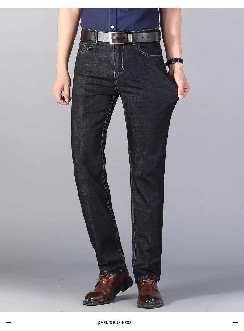 Summer New Elastic Men's Jeans Fashion Comfortable Business Straight Stretch Cotton Casual Denim Pants Brand Male Thin Trousers