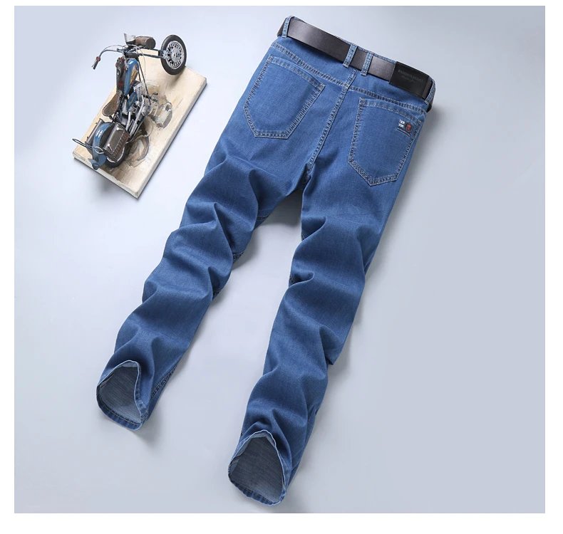 Summer New Elastic Men's Jeans Fashion Comfortable Business Straight Stretch Cotton Casual Denim Pants Brand Male Thin Trousers