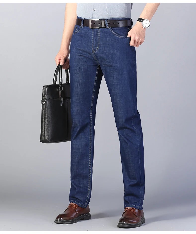 Summer New Elastic Men's Jeans Fashion Comfortable Business Straight Stretch Cotton Casual Denim Pants Brand Male Thin Trousers